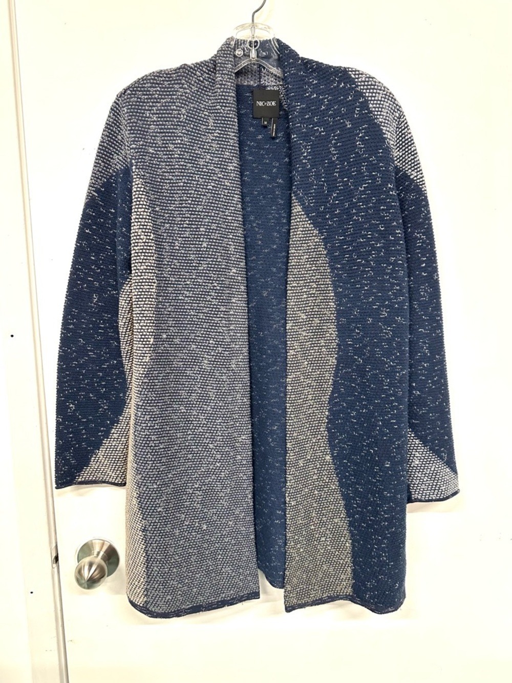 NIC+ZOE Blue Knit Cardigan Open Front Medium Textured Coastal Style Casual - Picture 2 of 11